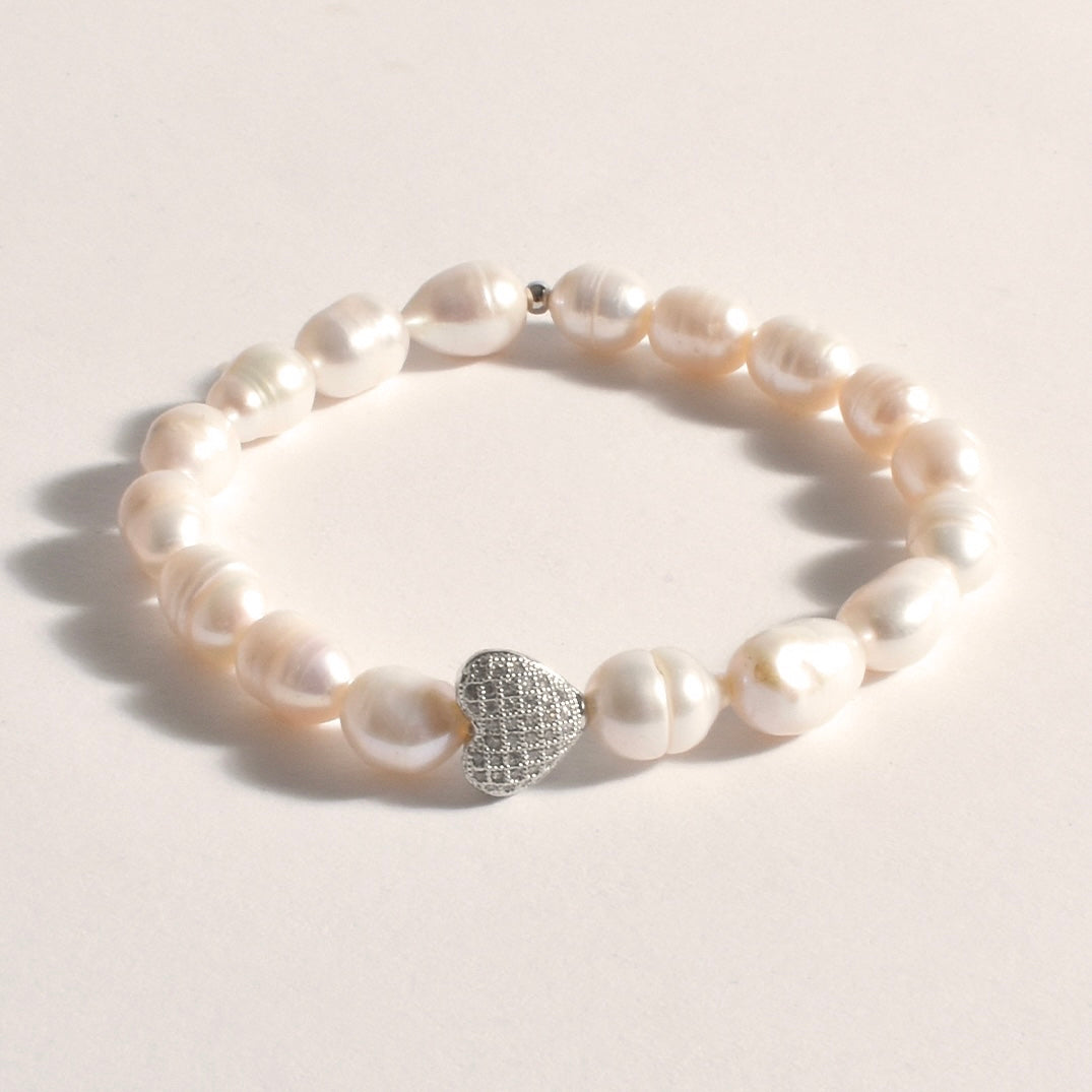 Shelly Elastic Pearl Elastic Bracelet - Silver