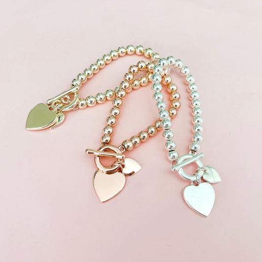 Jules Metal Bracelet with Double Heart Pendant