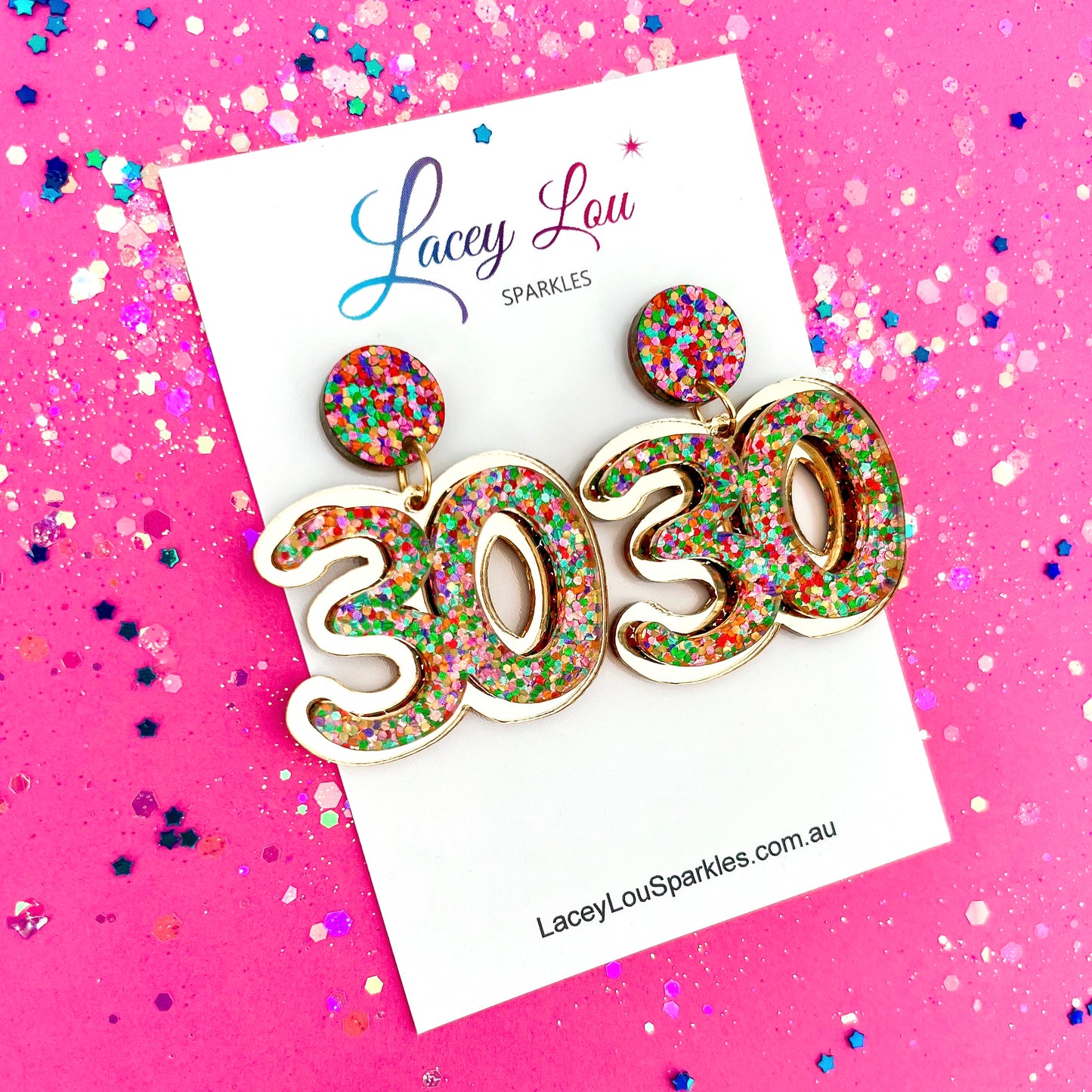 30th Birthday Statement Acrylic Earrings - Gold Simple