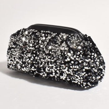 Luxe Black & Silver Sequin Clutch Bag