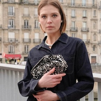Luxe Black & Silver Sequin Clutch Bag