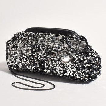 Luxe Black & Silver Sequin Clutch Bag