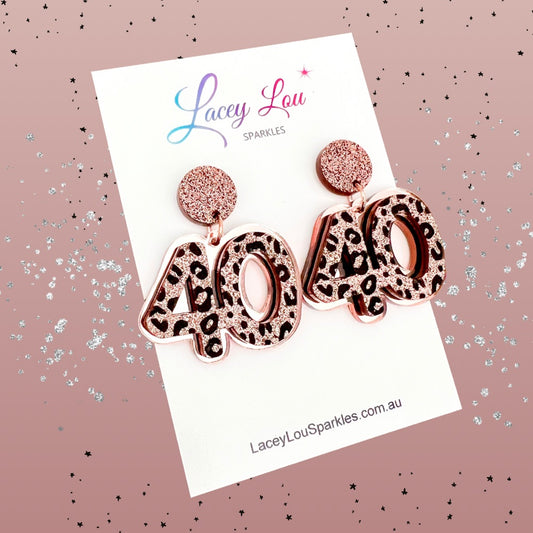 40th Birthday Statement Acrylic Earrings - Leopard Simple