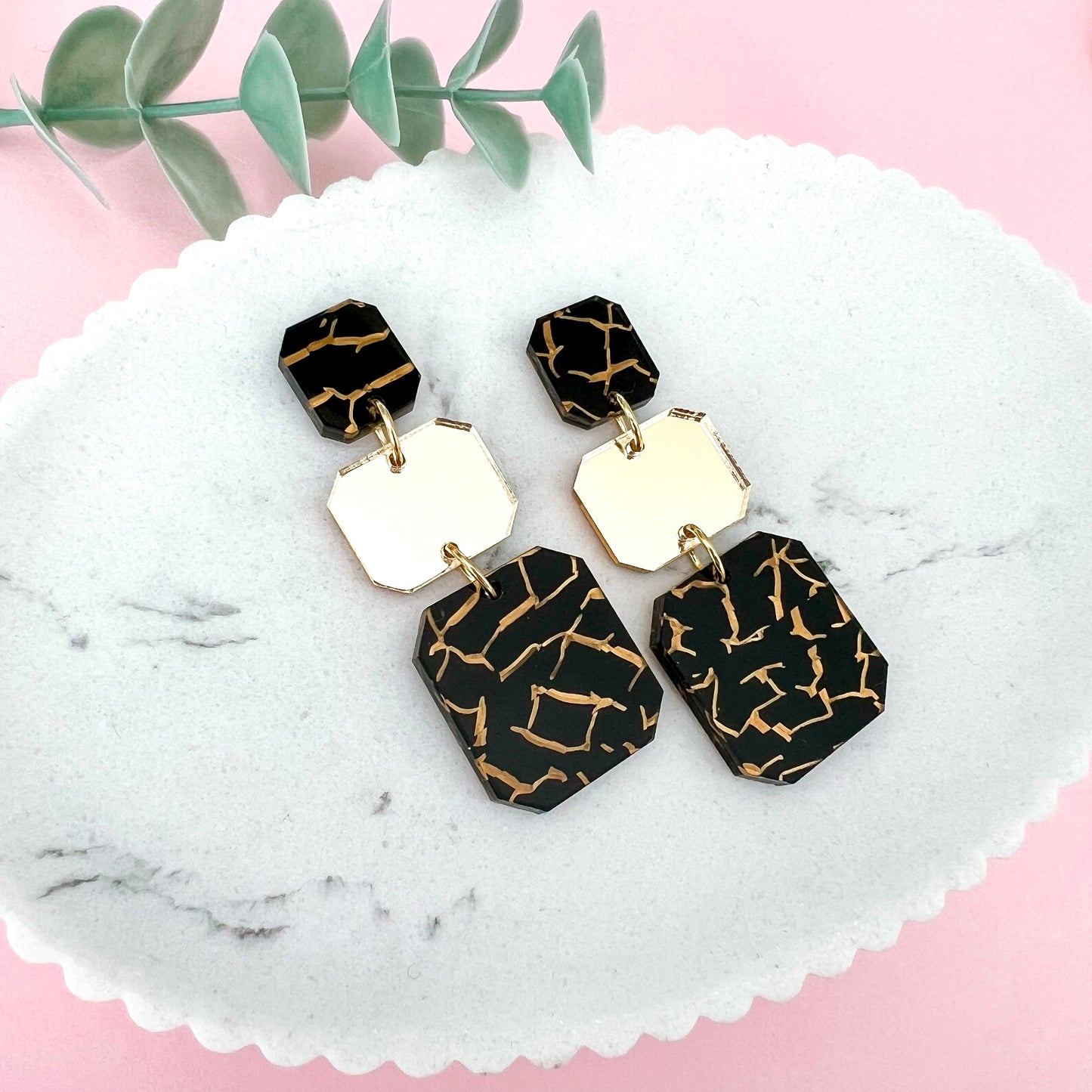 Black and Gold Tiger Statement Acrylic Dangle Earring