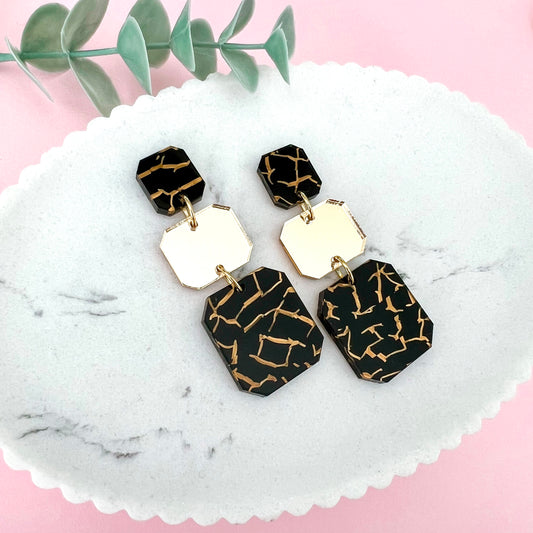 Black and Gold Tiger Statement Acrylic Dangle Earring