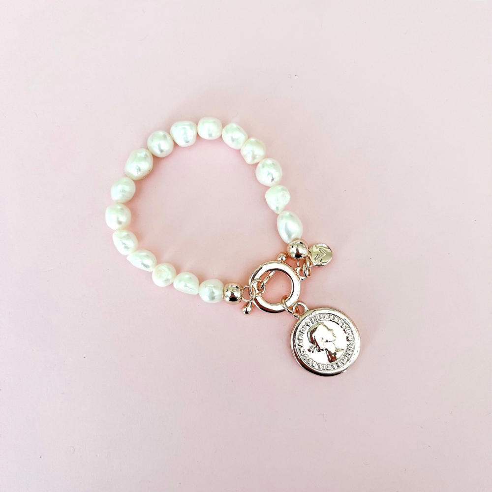 Coin Pearl Bracelet - Ivory / Rose Gold
