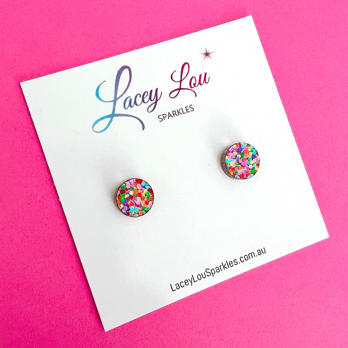 Small Confetti Studs - 10mm Round Strawberry Confetti