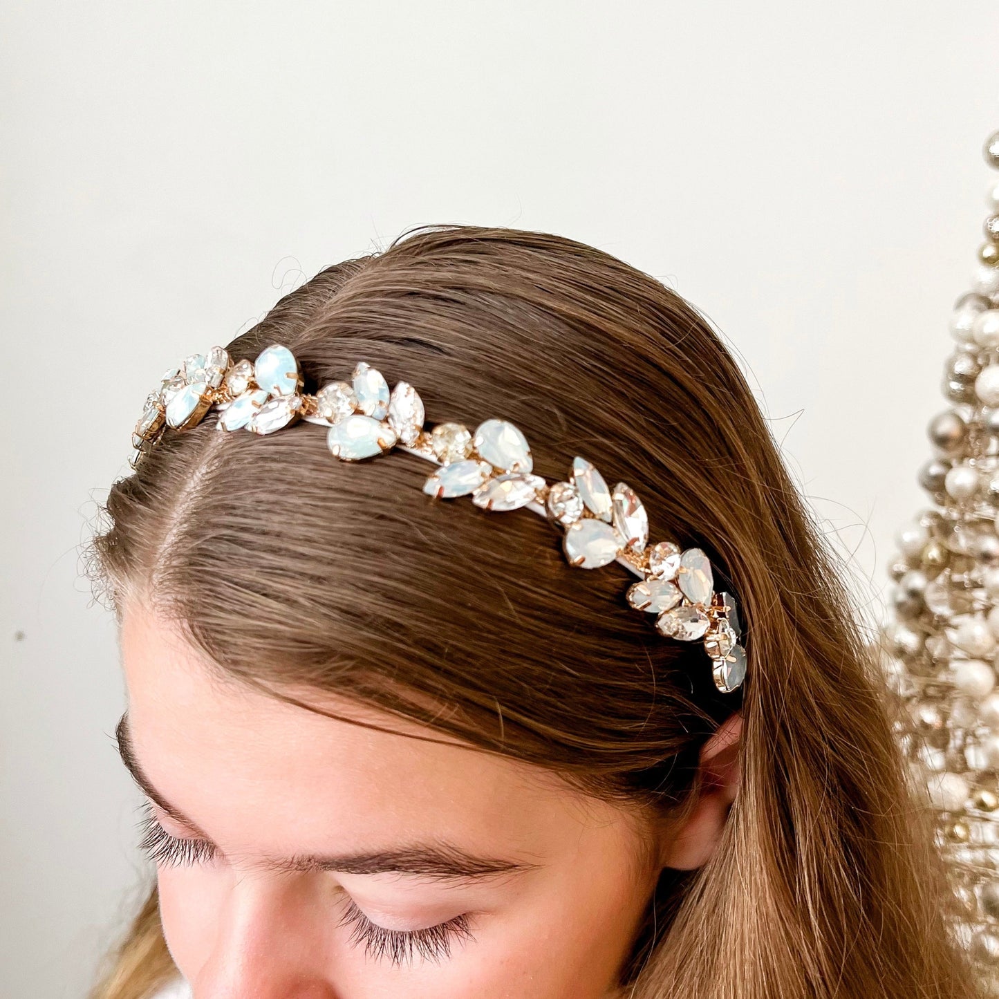 Frosted Rhinestone Christmas Headband (Gold)