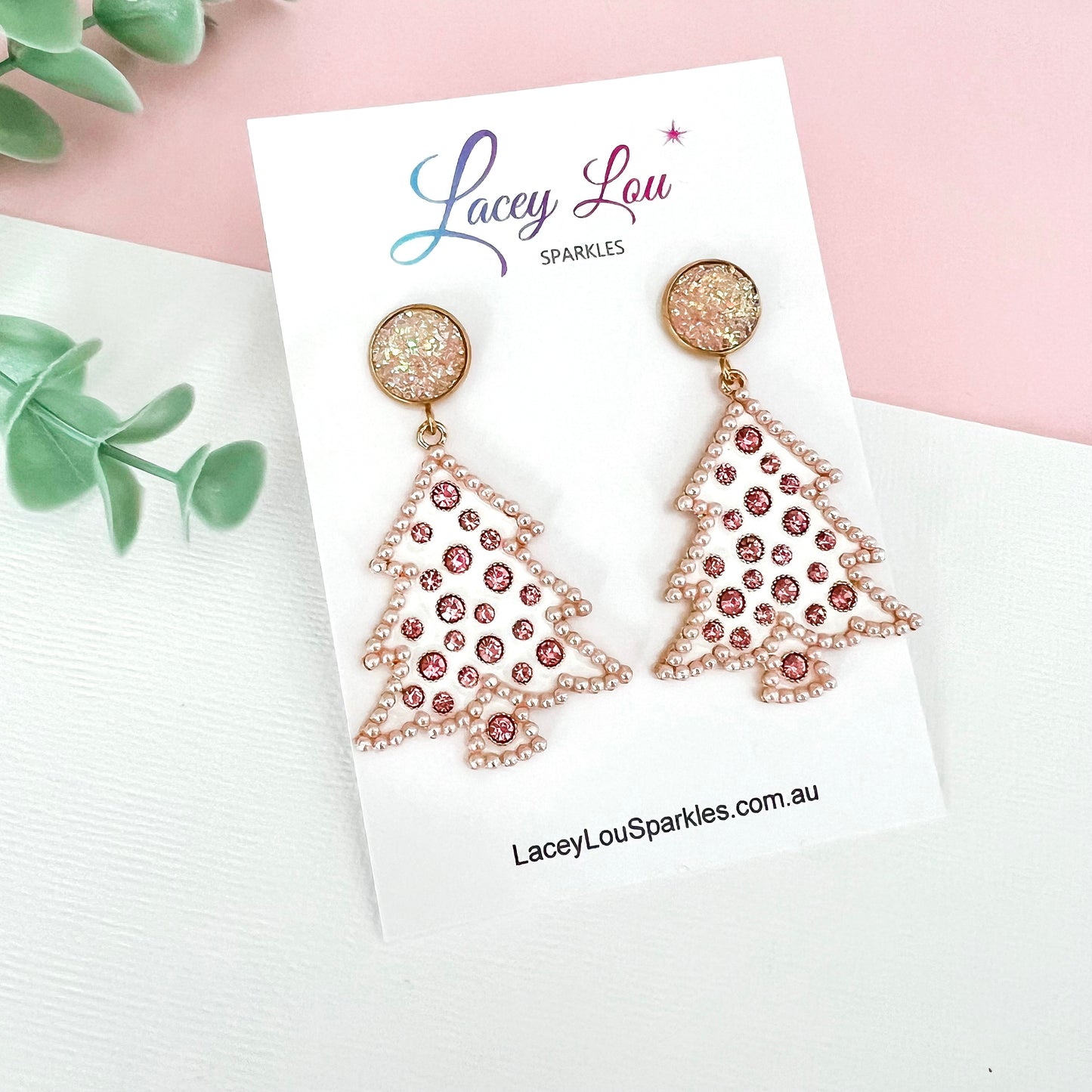 White Bling Metal Christmas Dangle Earrings
