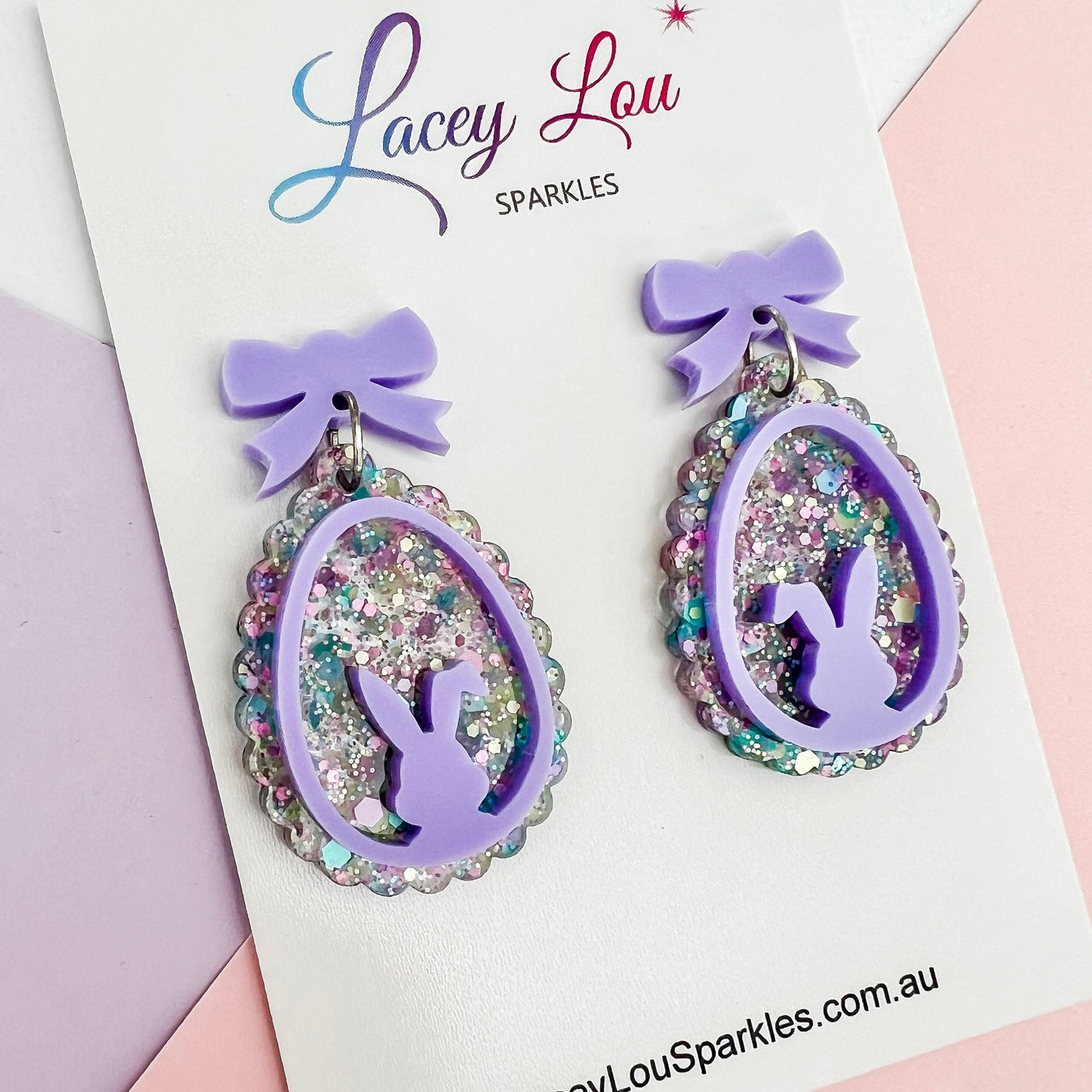 Pastel Glitter Bunny Bow Easter Egg Acrylic Earrings