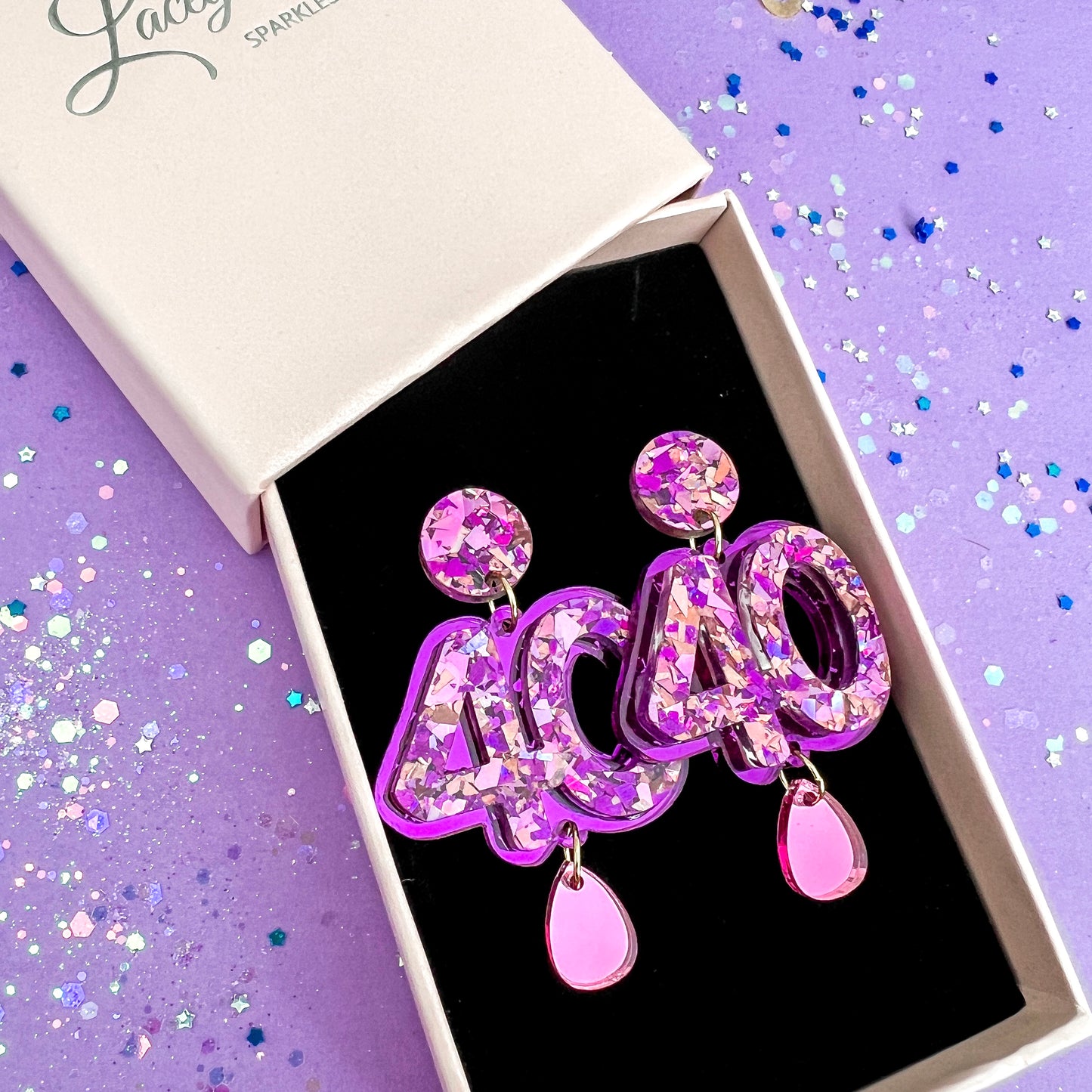 40th Birthday Earrings - Purple Teardrop