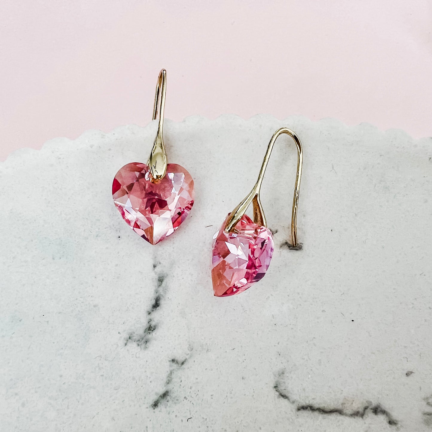 Pink Crystal Heart Drops