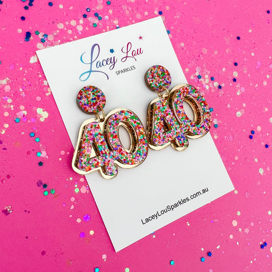 40th Birthday Earrings - Gold/Confetti Simple
