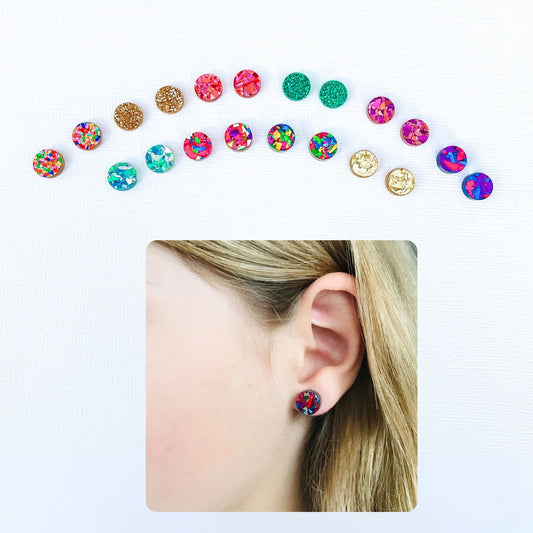 Small Round Glitter Acrylic Studs 10mm