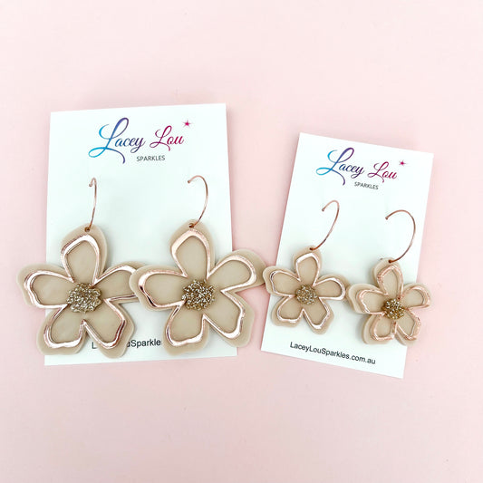 Medium Flower Acrylic Dangle Earring - Beige