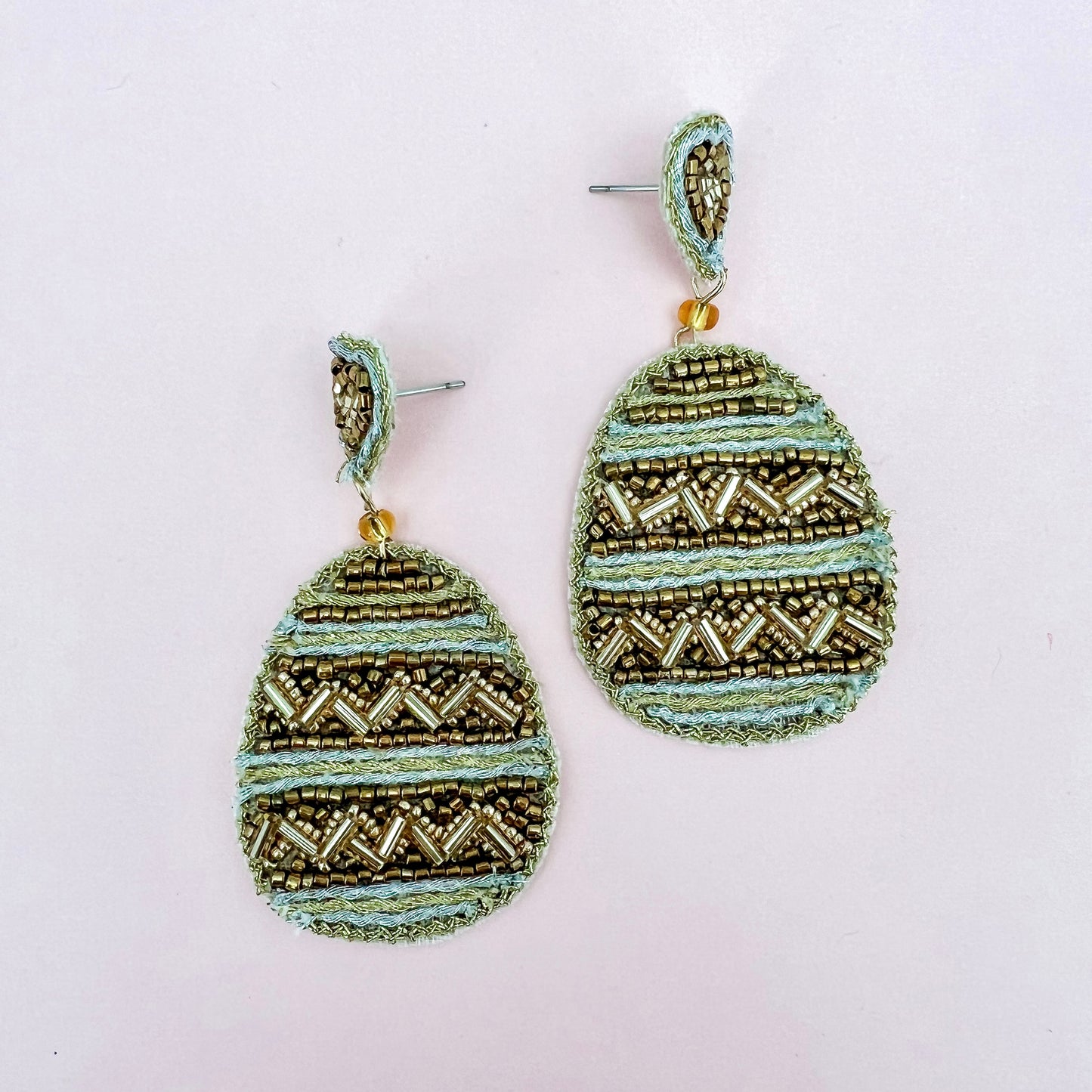 Beaded Dark Gold Easter Egg Earrings