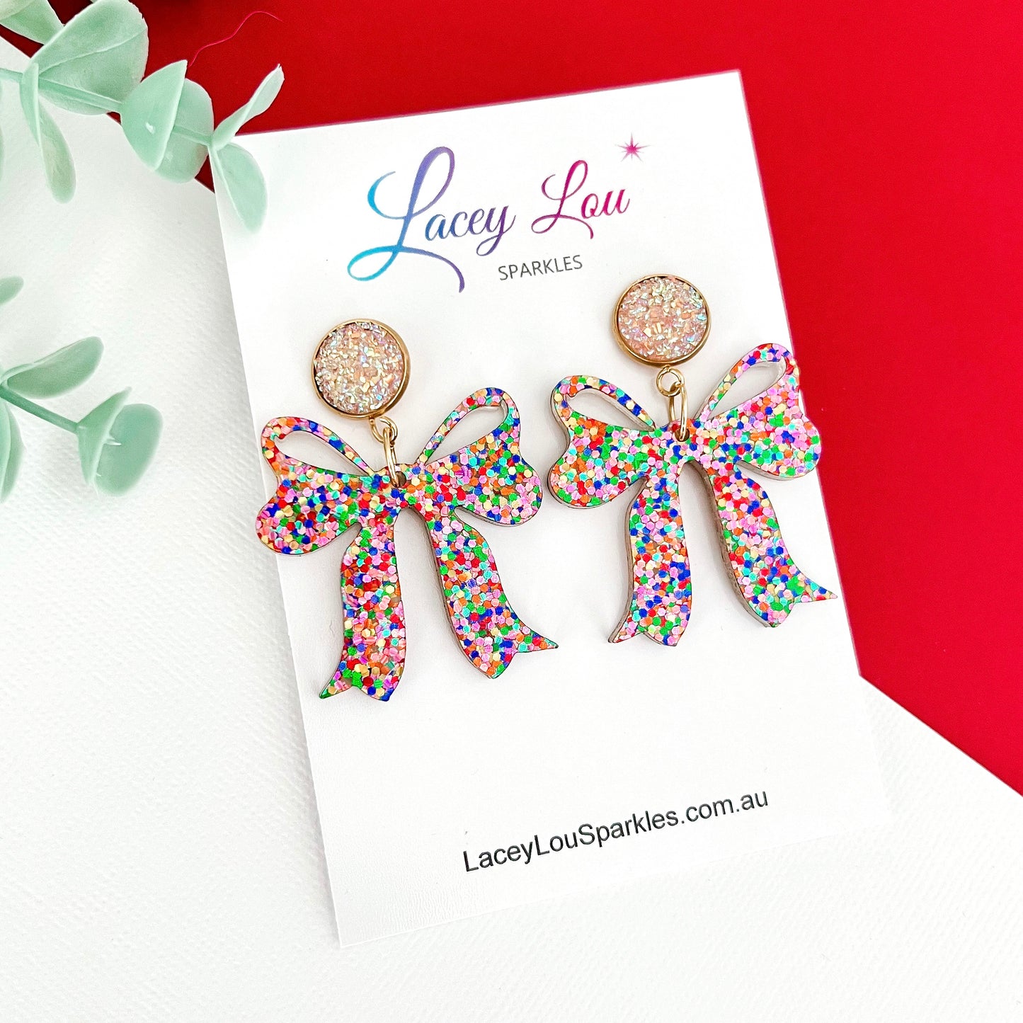 Elegant Confetti Bow Christmas Hoop Earrings