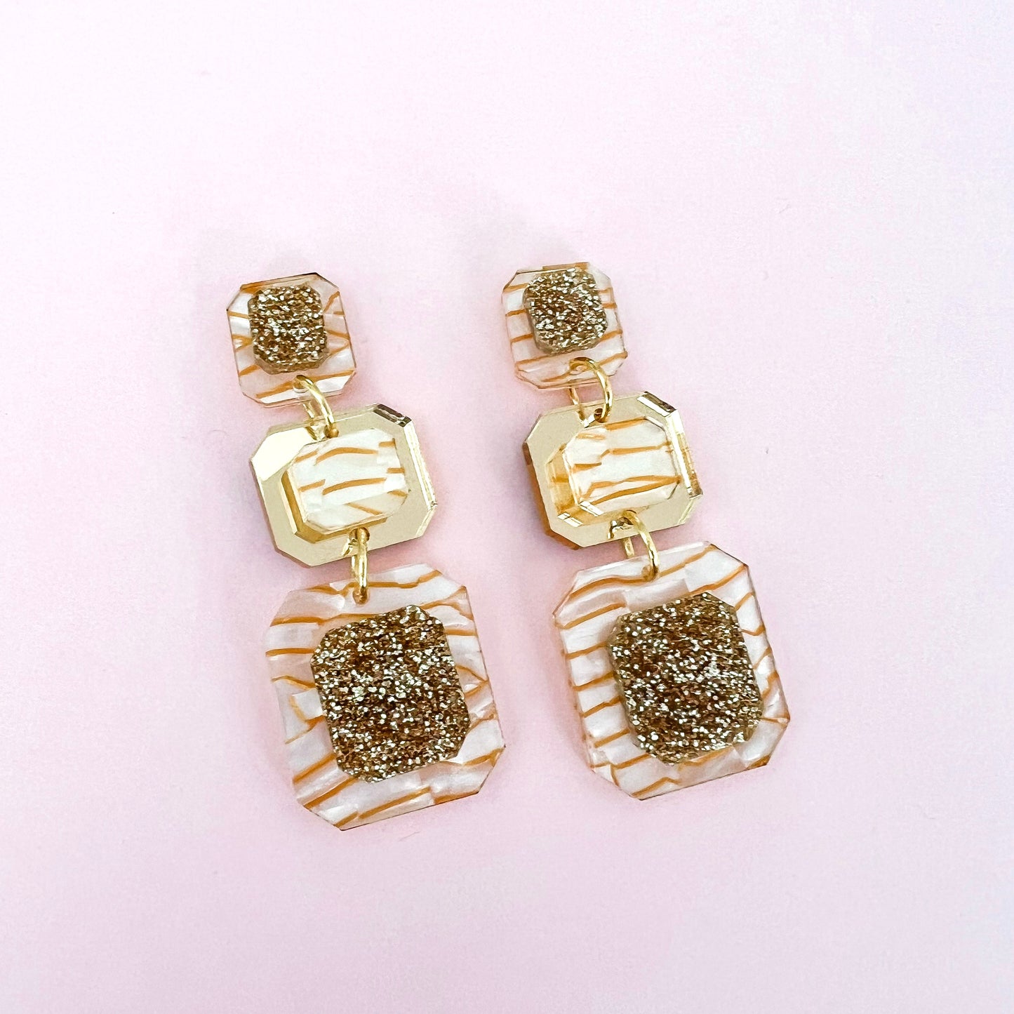 White and Gold Tiger Statement Acrylic Dangle Earring