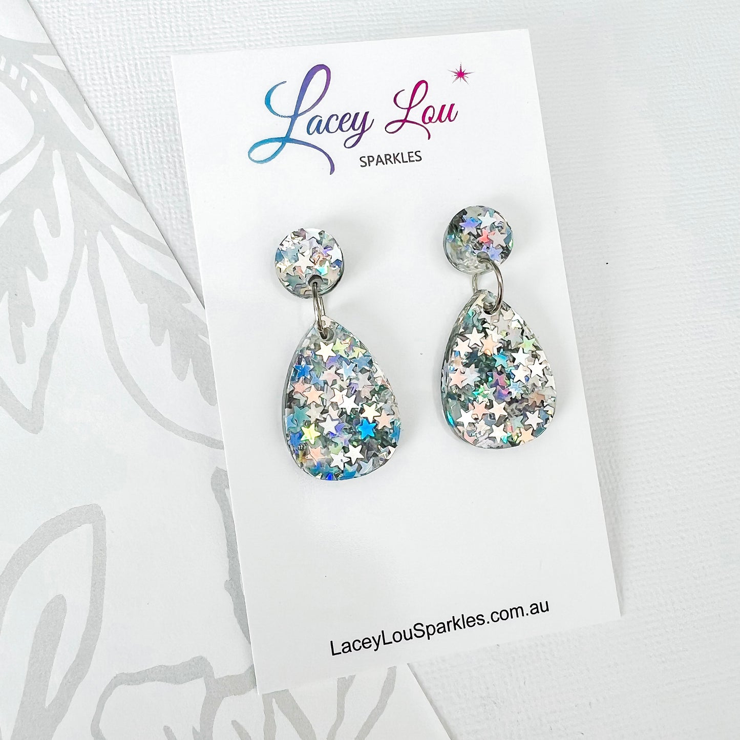 Small Teardrop Dangle - Luxe Silver Sparkle Acrylic Earrings