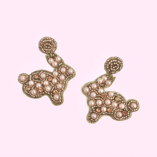 *CLEARANCE* Beaded Pink Pearl Easter Bunny Earrings