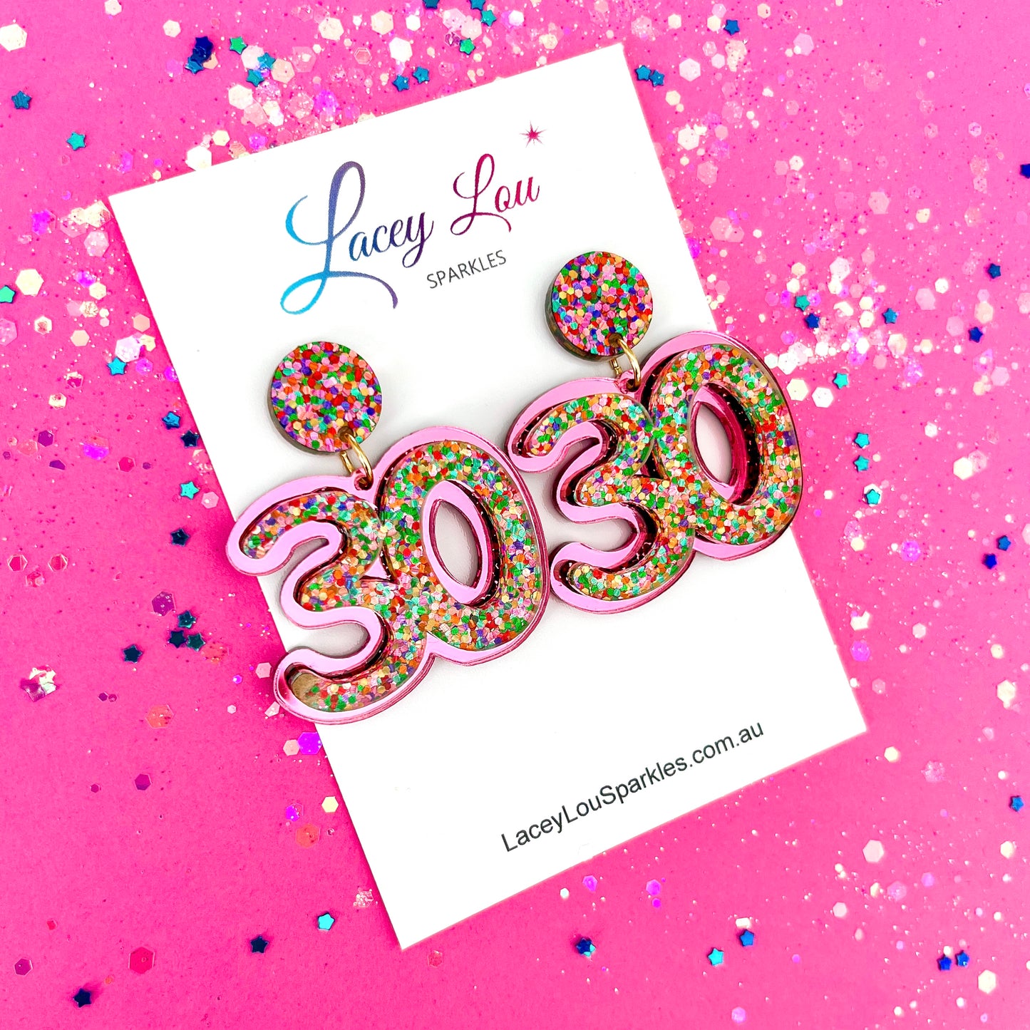 30th Birthday Statement Acrylic Earrings - Pink Simple