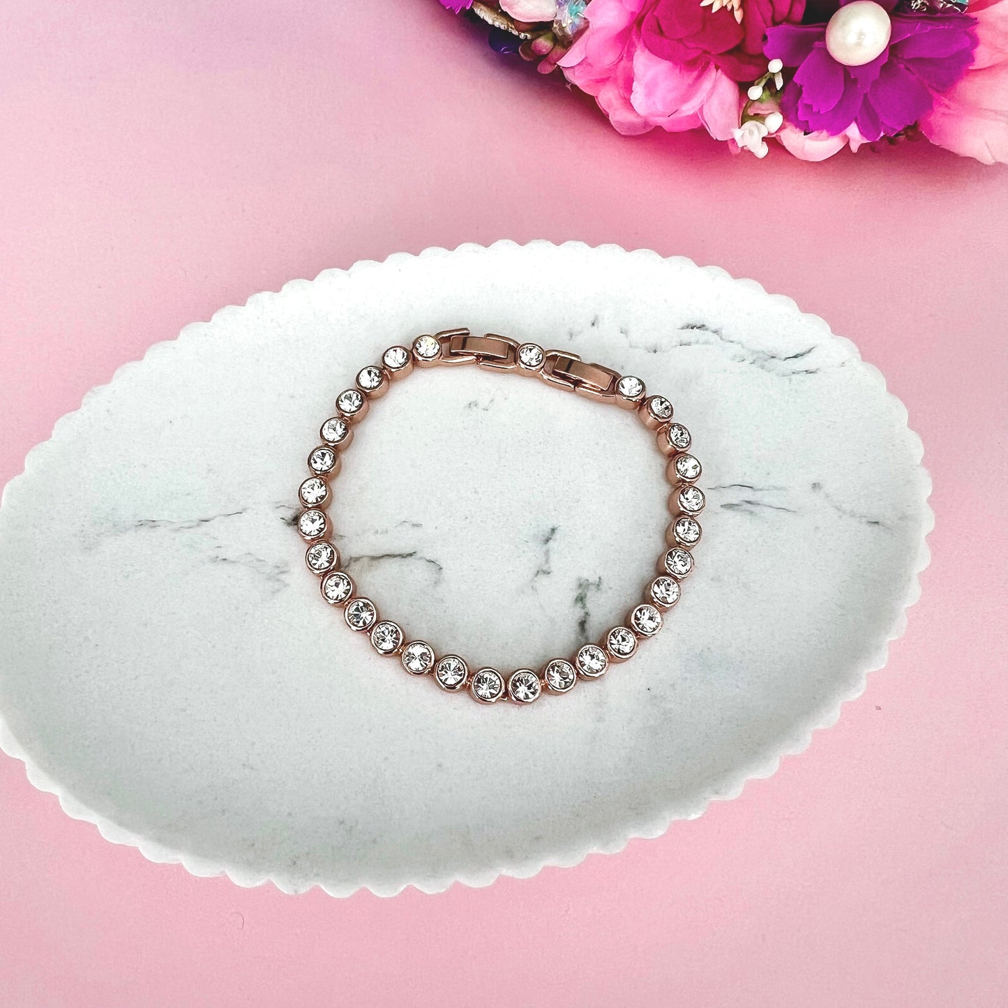 Gold Tennis Bracelet with Swarovski Crystals