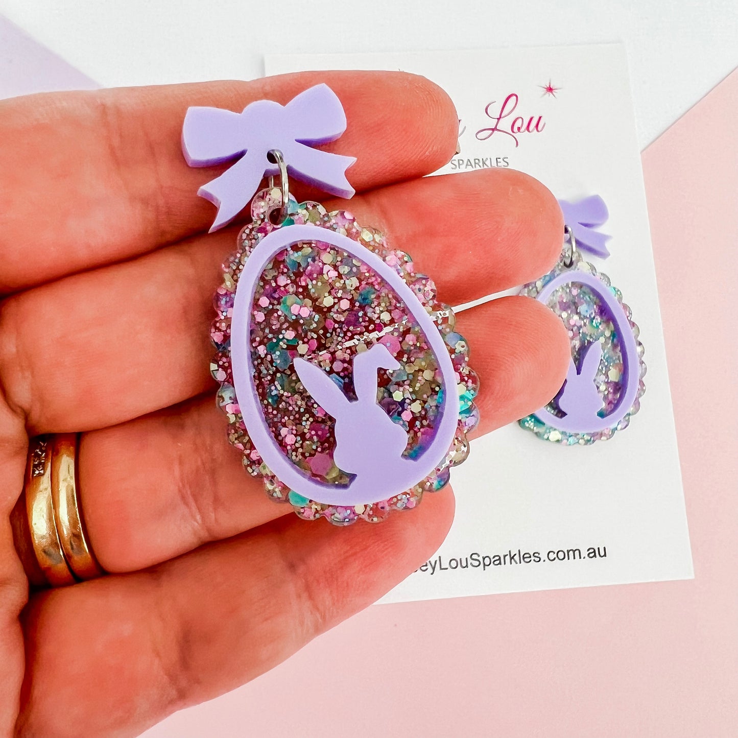 Pastel Glitter Bunny Bow Easter Egg Acrylic Earrings