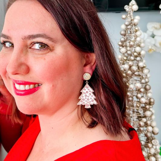 White Bling Metal Christmas Dangle Earrings