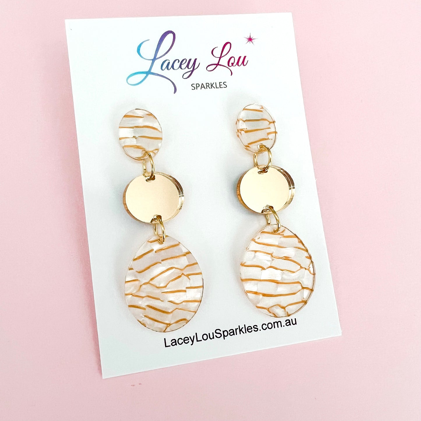 White and Gold Tiger Statement Acrylic Dangle Earring