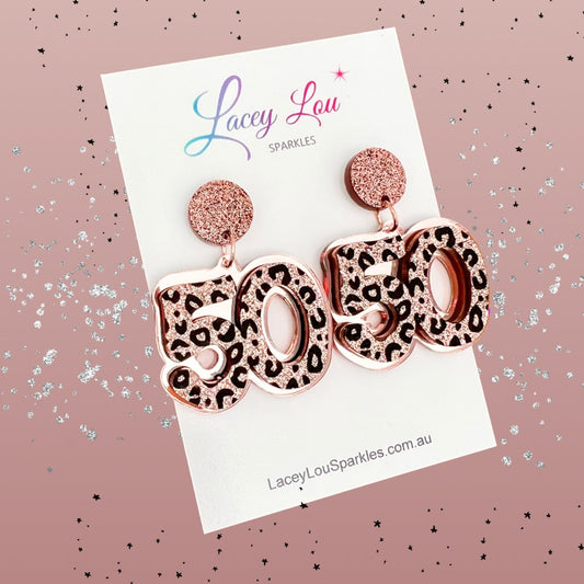 50th Birthday Statement Acrylic Earrings - Leopard
