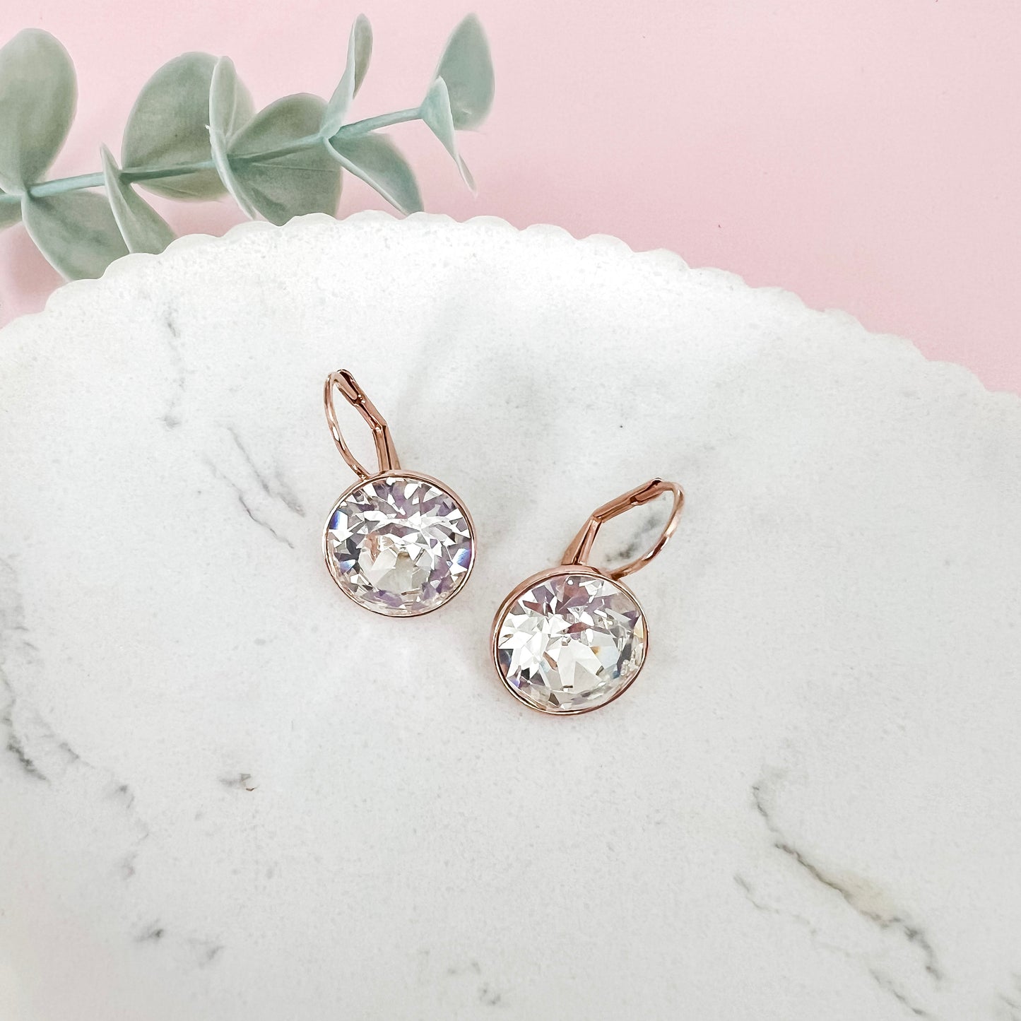 Crystal Bella Dangle Earrings - 13mm Clear (Rose Gold)