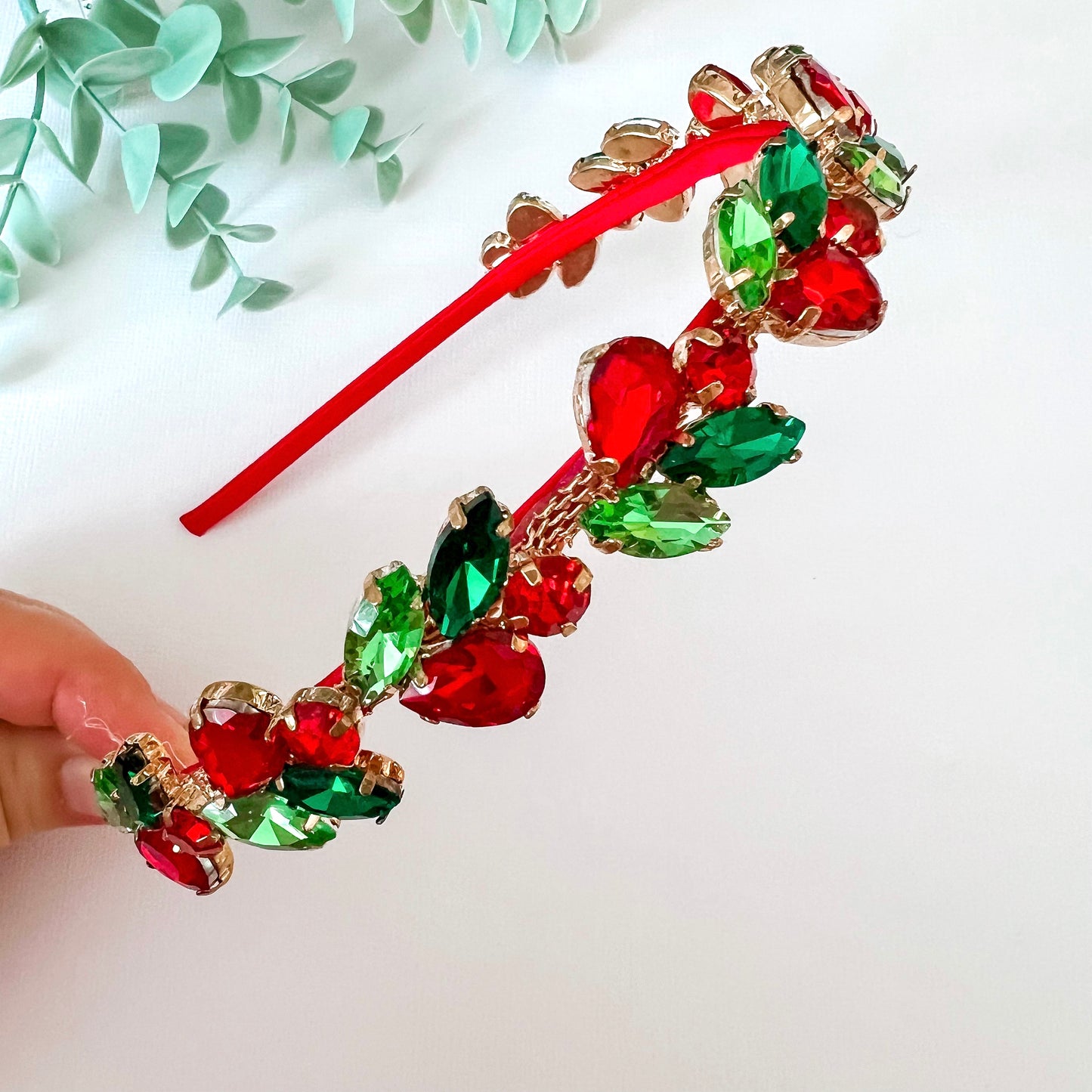 Red & Green Rhinestone Christmas Headband