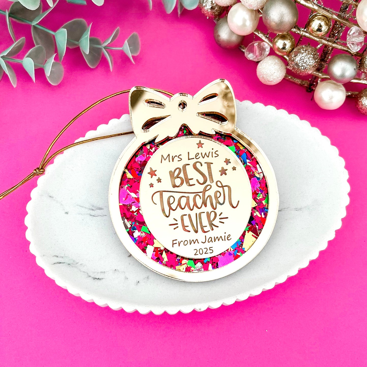 Red Personalised Teacher Christmas Bauble **PRE-ORDER** 2025