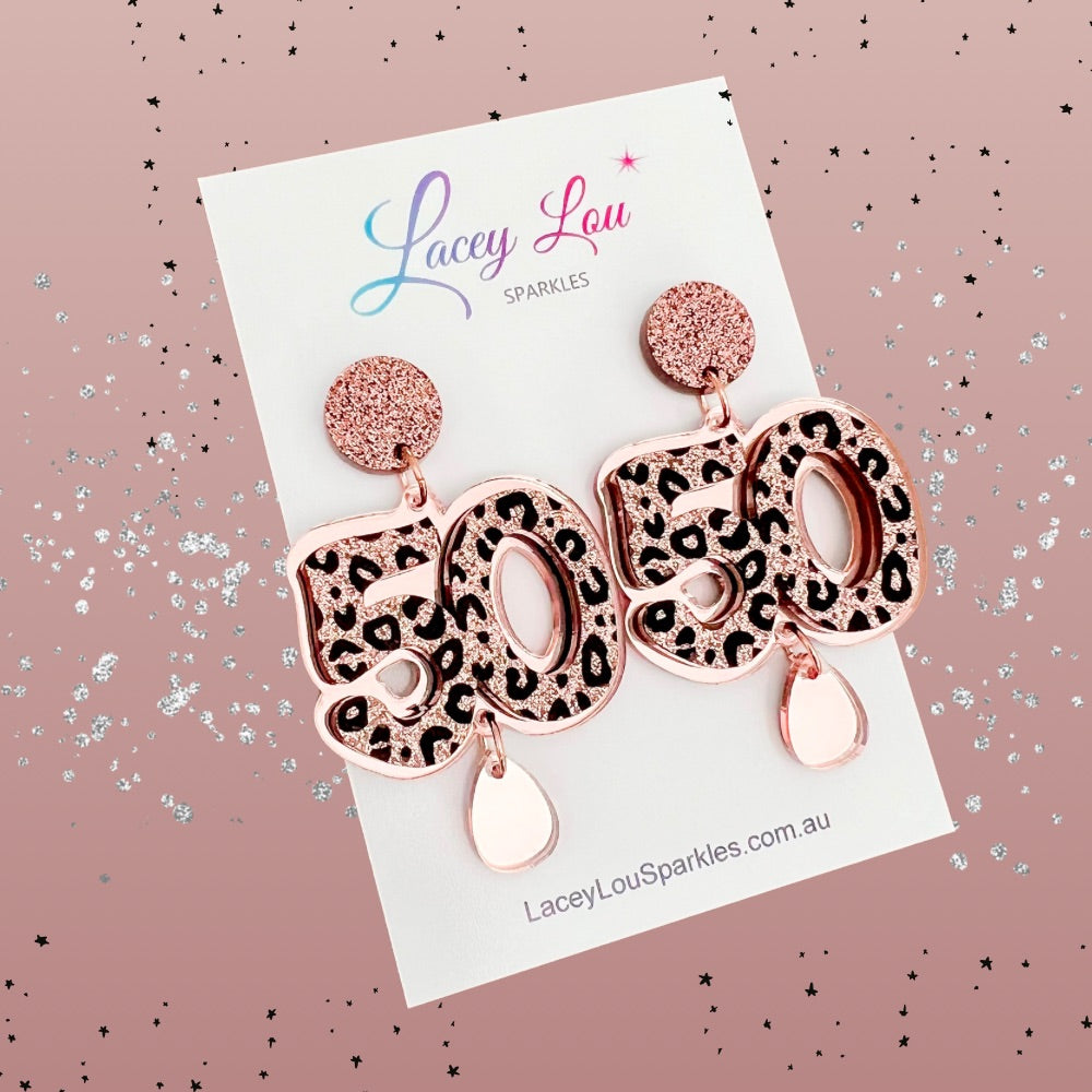 50th Birthday Statement Acrylic Earrings - Leopard