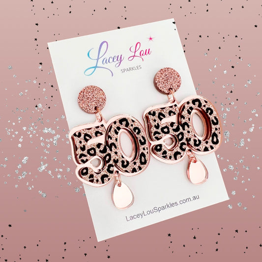 50th Birthday Statement Acrylic Earrings - Leopard