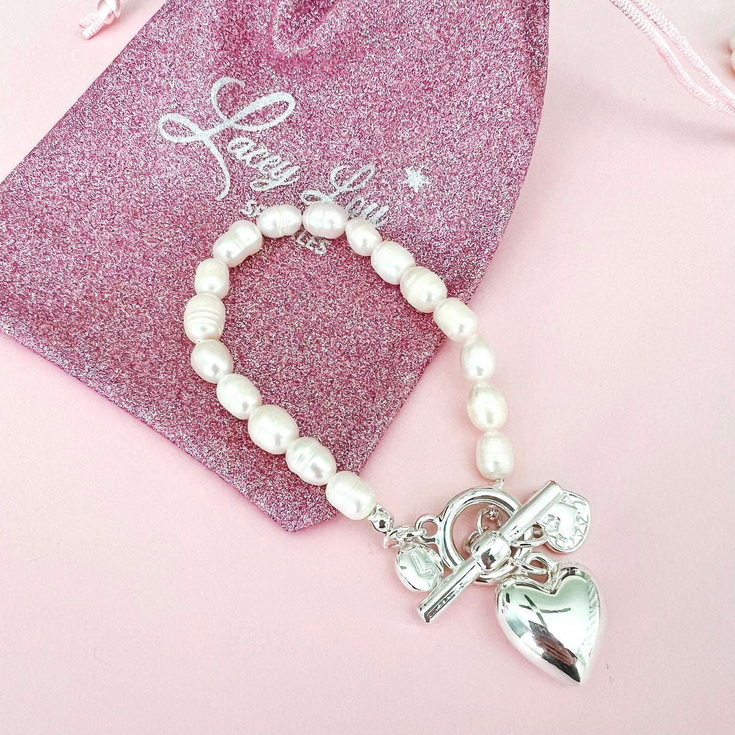 Hearts Pearl Bracelet - Ivory / Light Gold