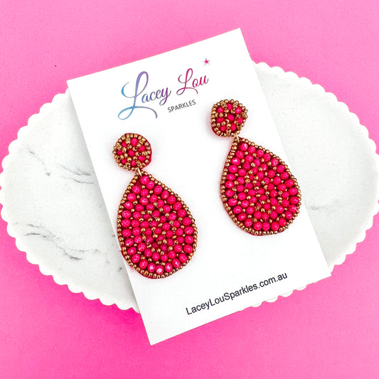 Magenta Beaded Teardrop Dangles