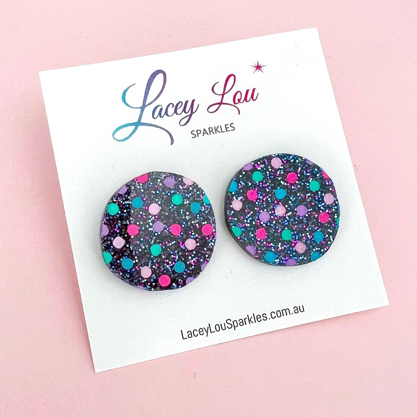 Navy Blue Glitter Dotty Acrylic Studs - Hand Painted