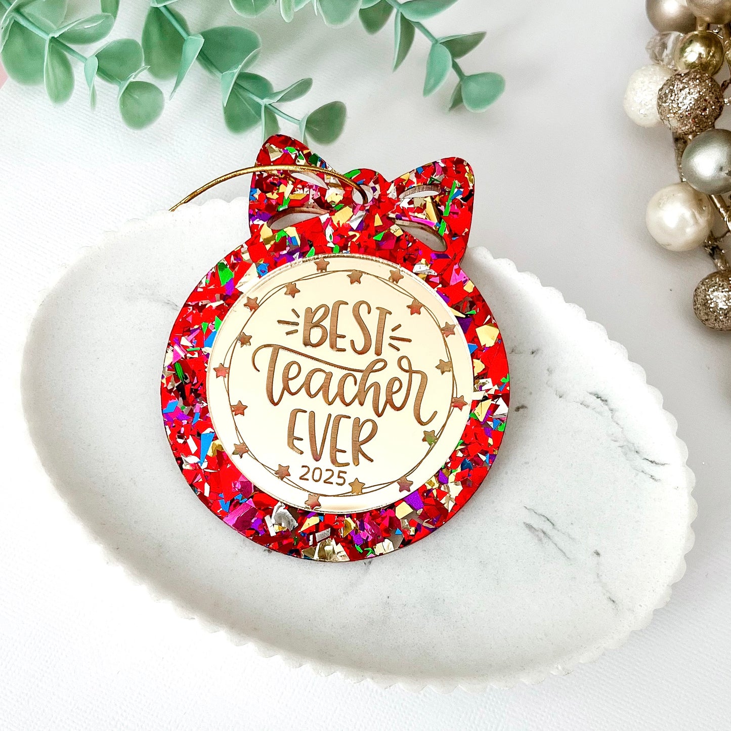 Red Personalised Teacher Christmas Bauble **PRE-ORDER** 2025