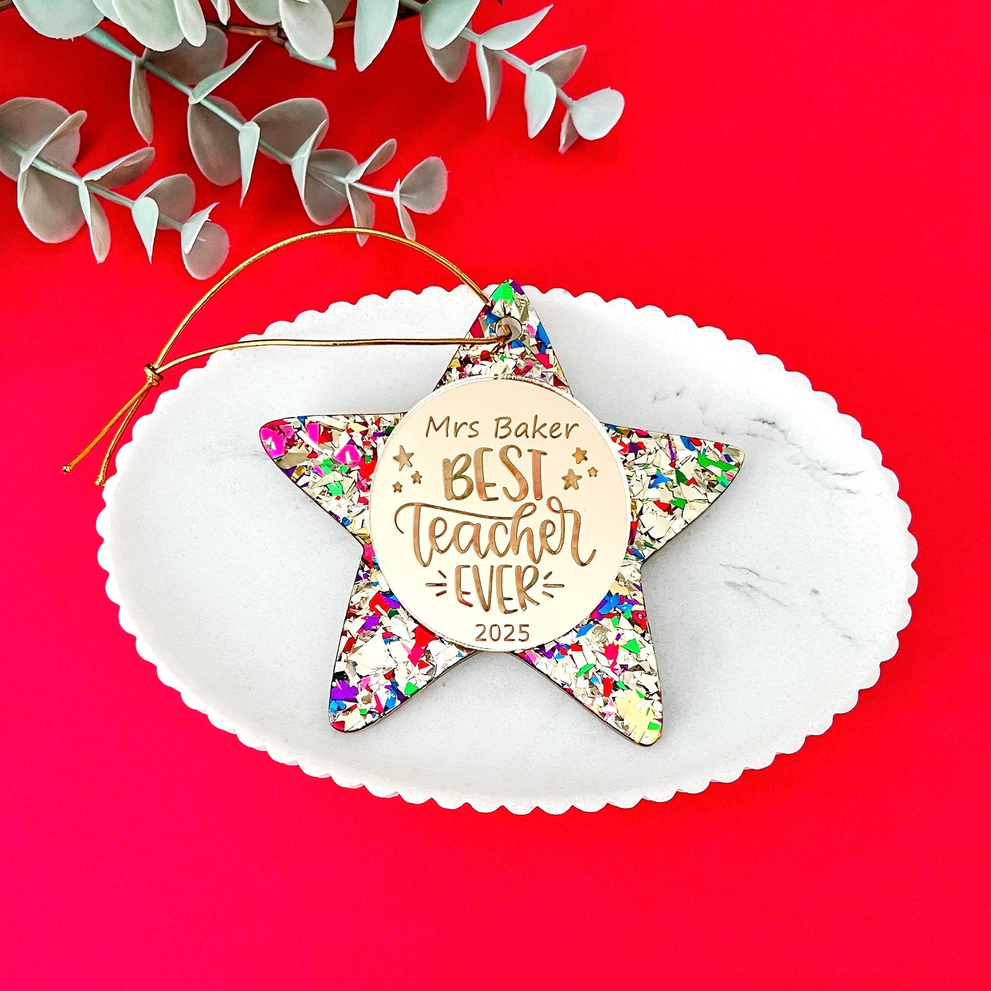 Gold Personalised Teacher Christmas Bauble **PRE-ORDER** 2025
