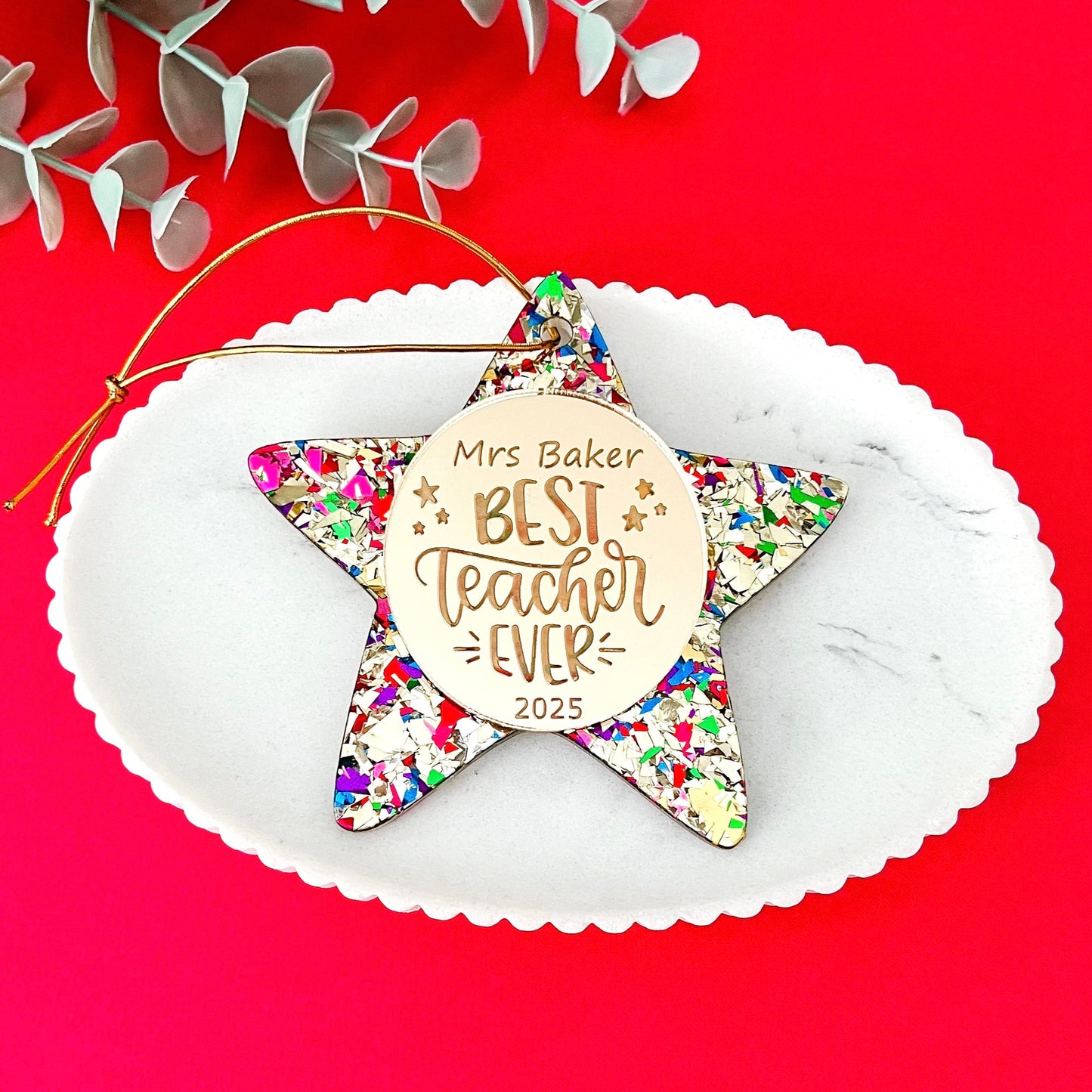 Gold Personalised Teacher Christmas Bauble **PRE-ORDER** 2025