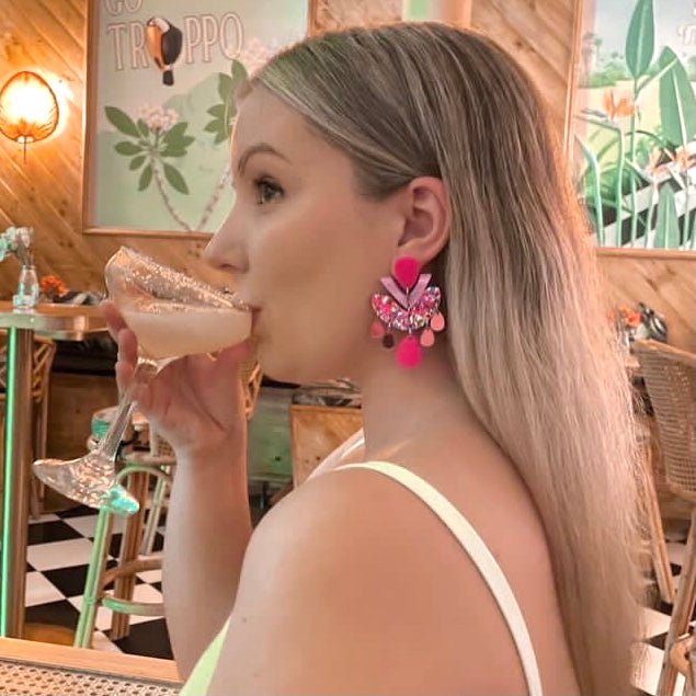 Golden Goddess Chandelier Dangles - Statement Acrylic Earrings - Lacey Lou Sparkles