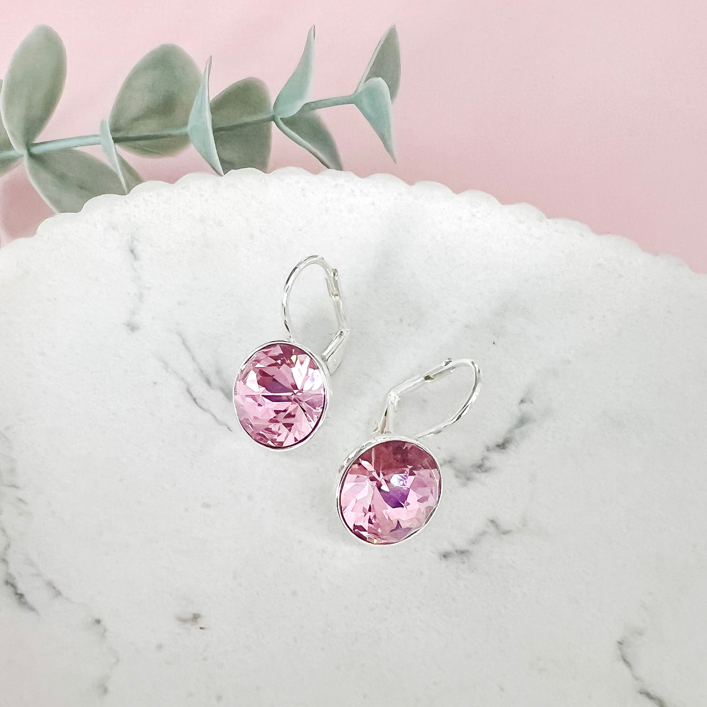Crystal Bella Dangle Earrings - 12mm Rose (Silver)
