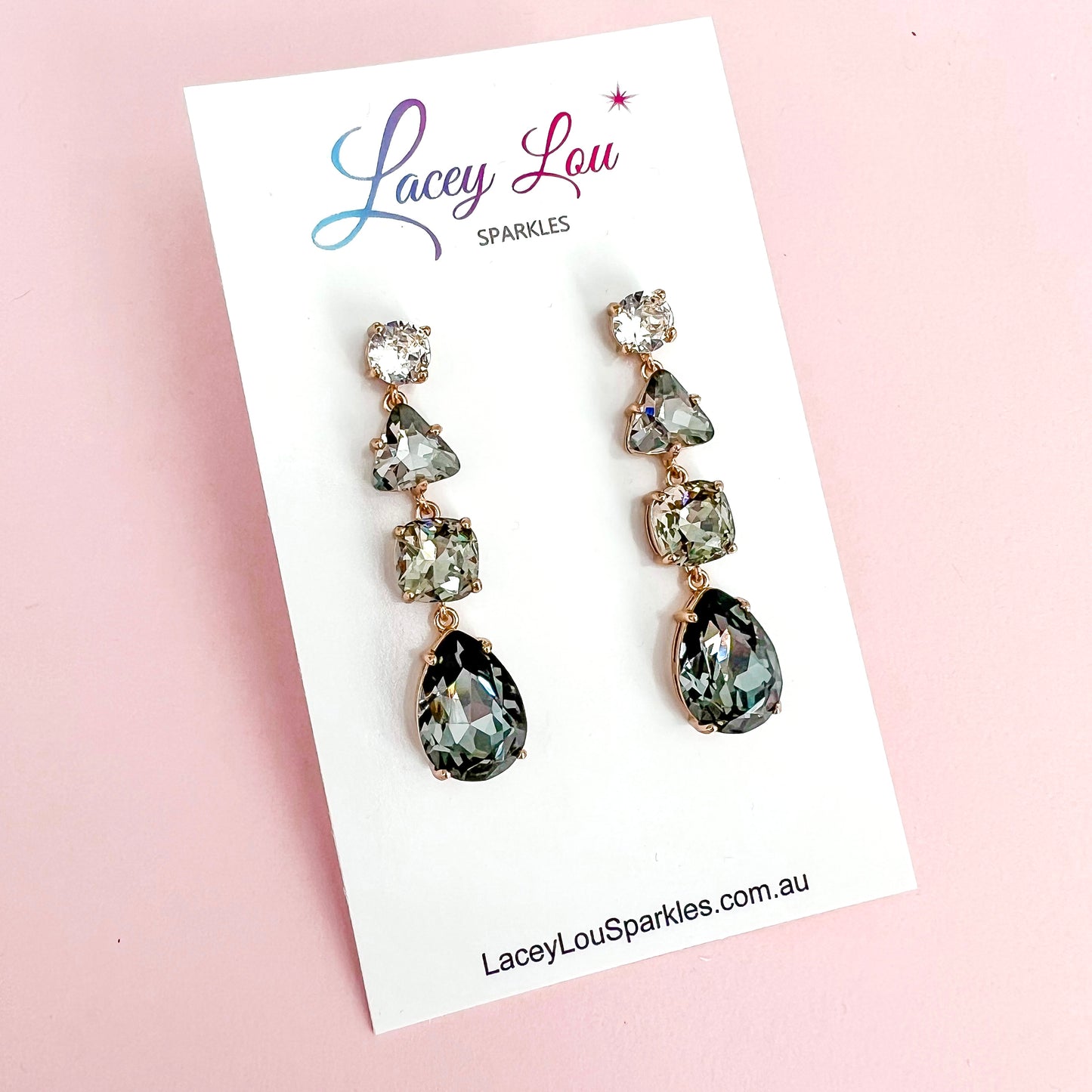 Ombré Rhinestone Dangle Earrings - Grey
