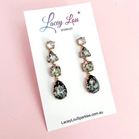 Ombré Rhinestone Dangle Earrings - Grey