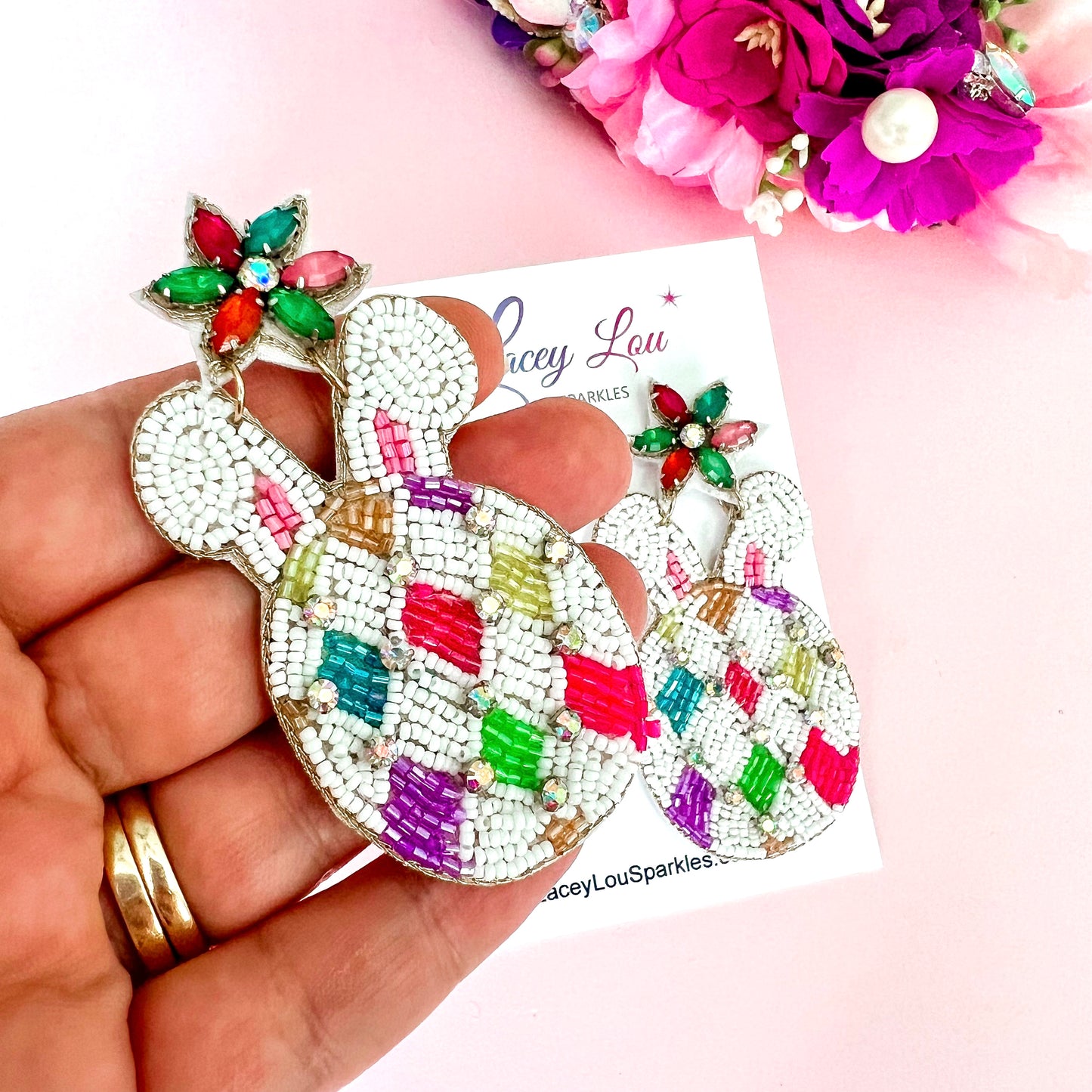 Beaded Bunny-Easter Egg Earrings