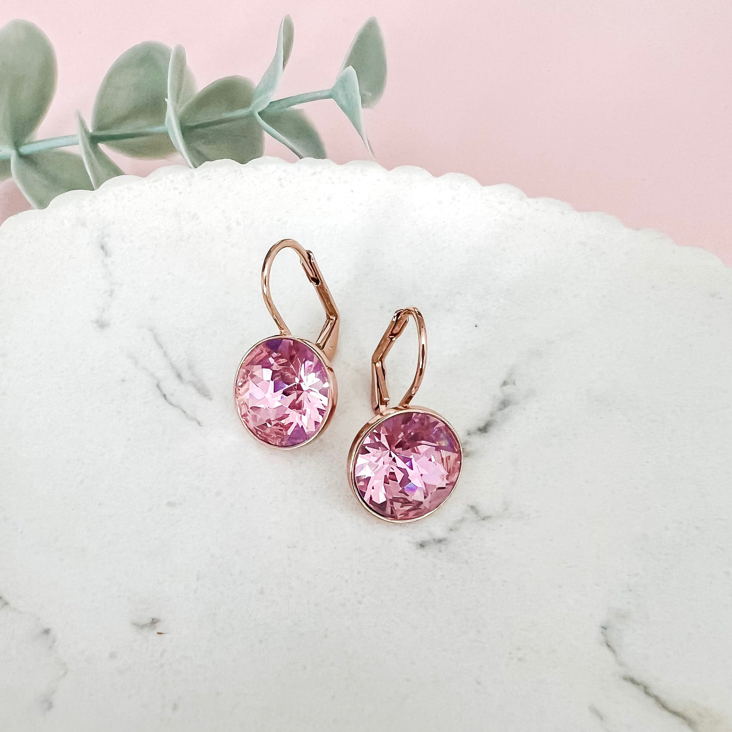 Crystal Bella Dangle Earrings - 12mm Rose (Rose Gold)