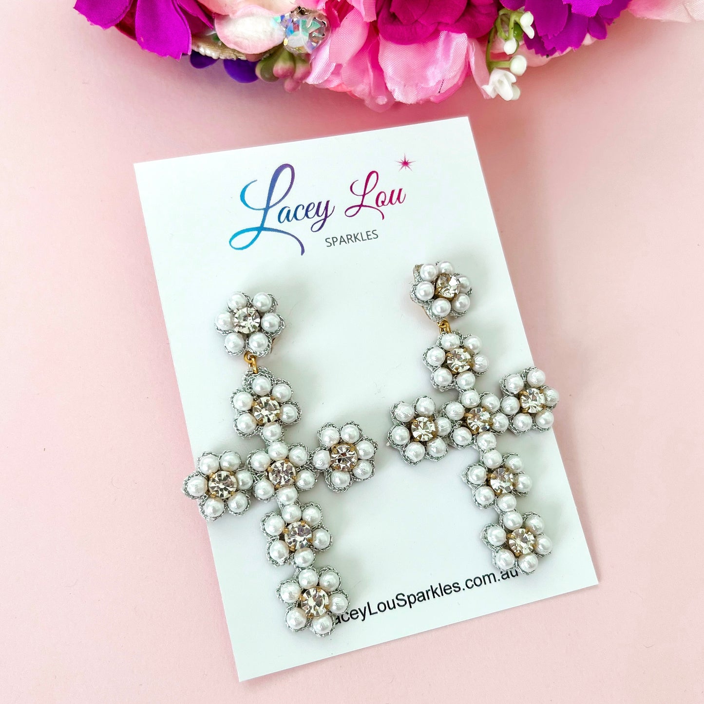 Luxe Beaded and Rhinestone Easter Cross Earrings