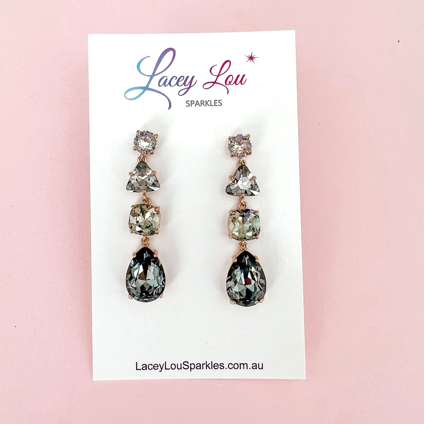 Ombré Rhinestone Dangle Earrings - Grey