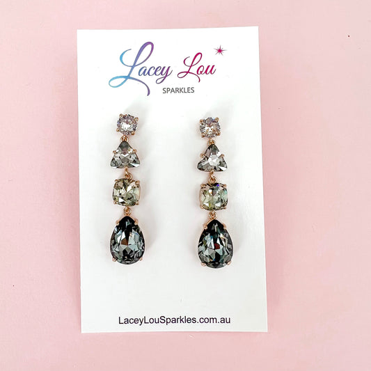 Ombré Rhinestone Dangle Earrings - Grey